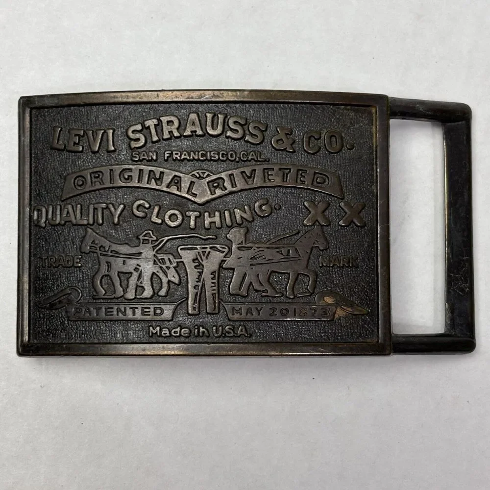 Vintage Belt Buckle Levi Strauss & Co Original Riveted Clothing Brass‎ Tone USA